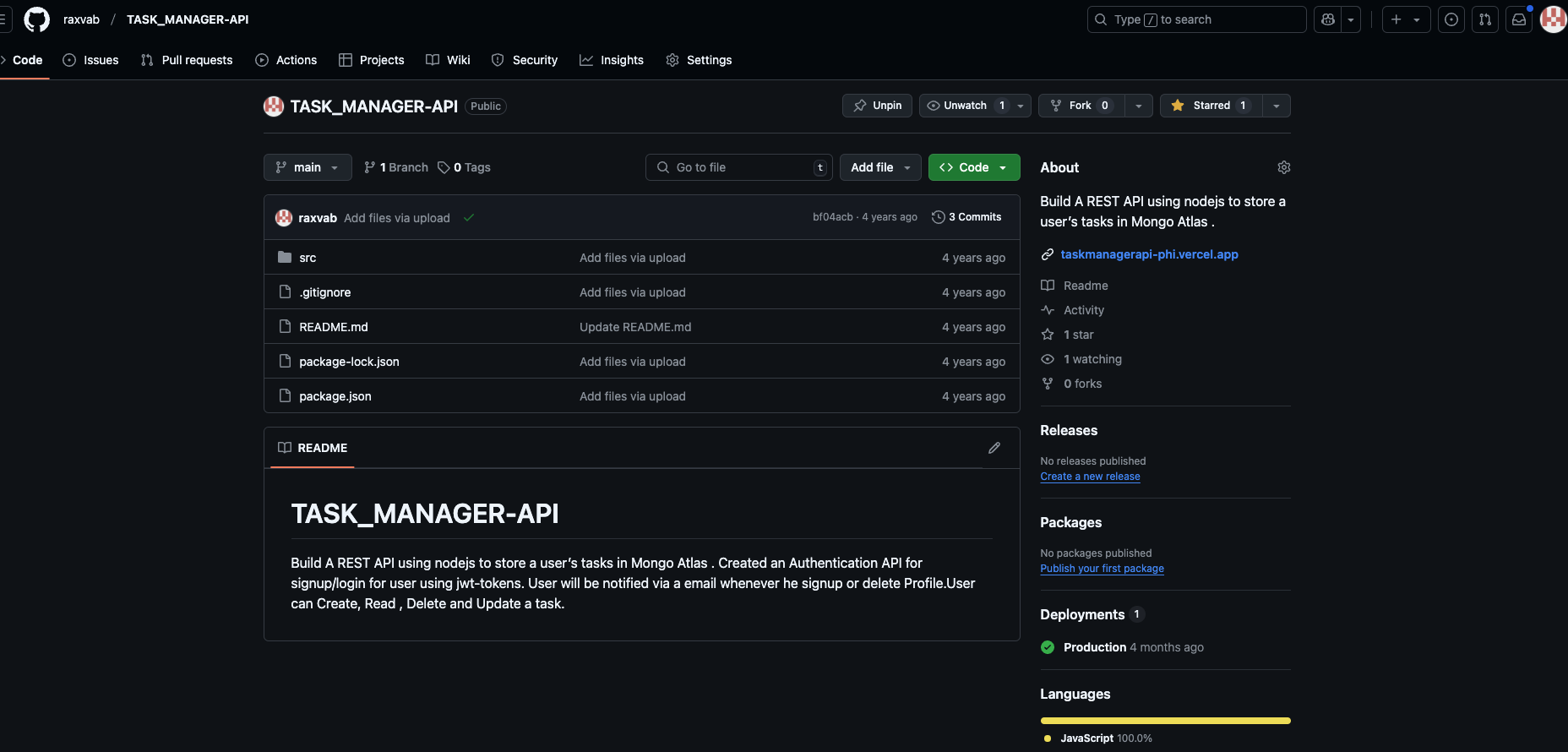 Task Manager API screenshot